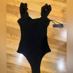 Lulus black ruffle tank bodysuit size medium NWT